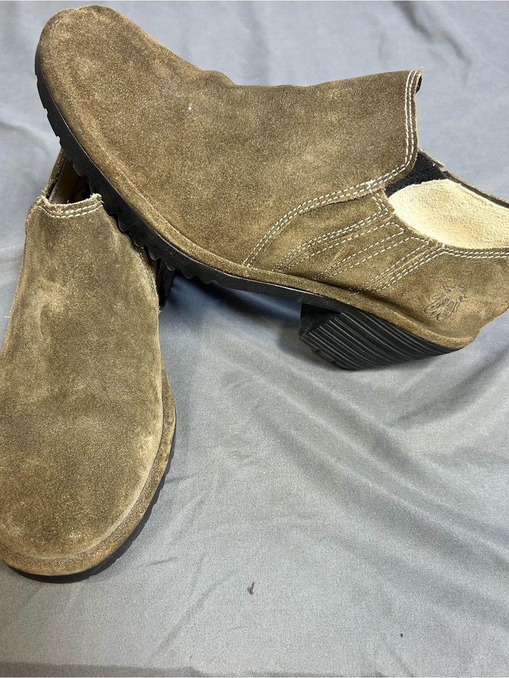 FLY London Women's 37 Suede Brown Low Ankle Slip-on Wedge Heel